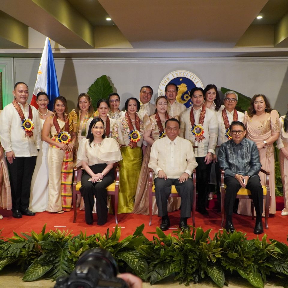 The winners and finalists of the 2025 Presidential Awards for Outstanding MSMEs and Presidential Recognition for Outstanding Development Partners during the awarding ceremonies last August 18, 2025 in Malacañang. With them are (from left) DTI Sec. and MSMED Council Chair Cristina Roque, Executive Secretary Lucas Bersamin, and MSMED Council Vice-Chair and Go Negosyo founder Joey Concepcion. The winners for Outstanding MSMEs are Heavens Bakehaus & Enterprises, Pasciolco Agri Ventures, and Nutridense Food Manufacturing Corp., while the Outstanding Development Partners are the Local Goverment of Iriga City, Cagayan State University - Electromobility Research and Development Center (eMRDC), University of the Philippines Institute for Small-Scale Industries, Davao City Chamber of Commerce & Industry, Inc, and Provincial Govemment of Tarlac -Provincial Cooperative and EnterpriseDevelopment Office.